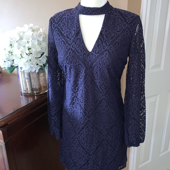 CRYSTAL DOLL NAVY BLUE CROCHET CHOKER DRESS - Picture 2 of 6